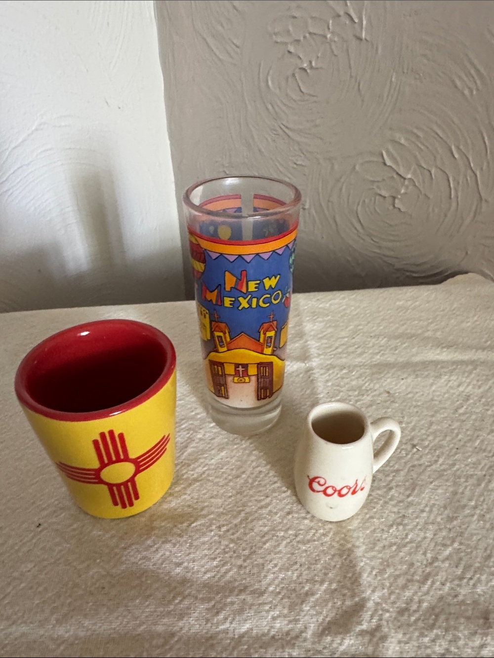 New Mexico Souvenir Glass - Blue & Yellow Decorative Shot Glass